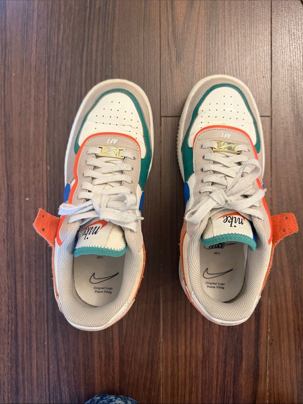 Nike Low Top Sneakers in White, Green, Orange & Blue